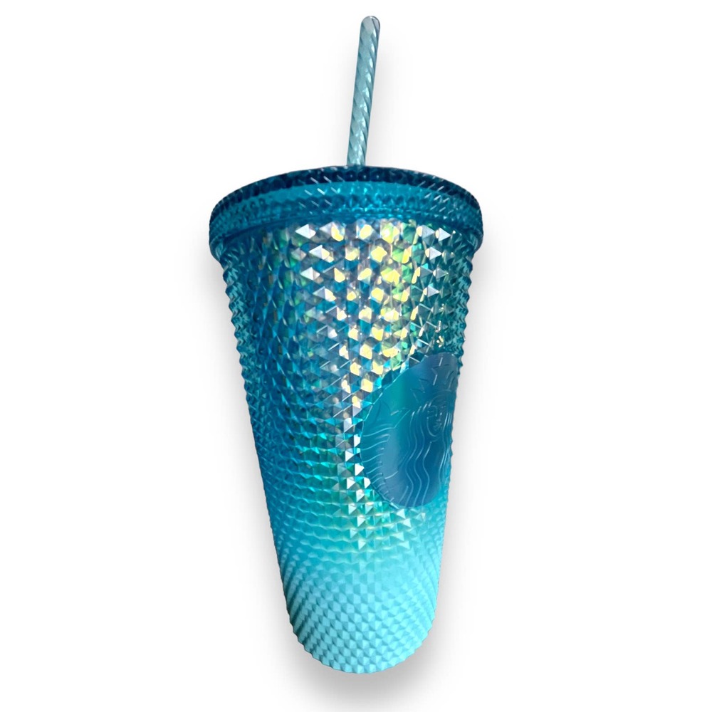 Starbucks 2023 Winter Blue Studded & Green Jeweled Ombre 16 oz Cold Cup Tumbler - Picture 7 of 14